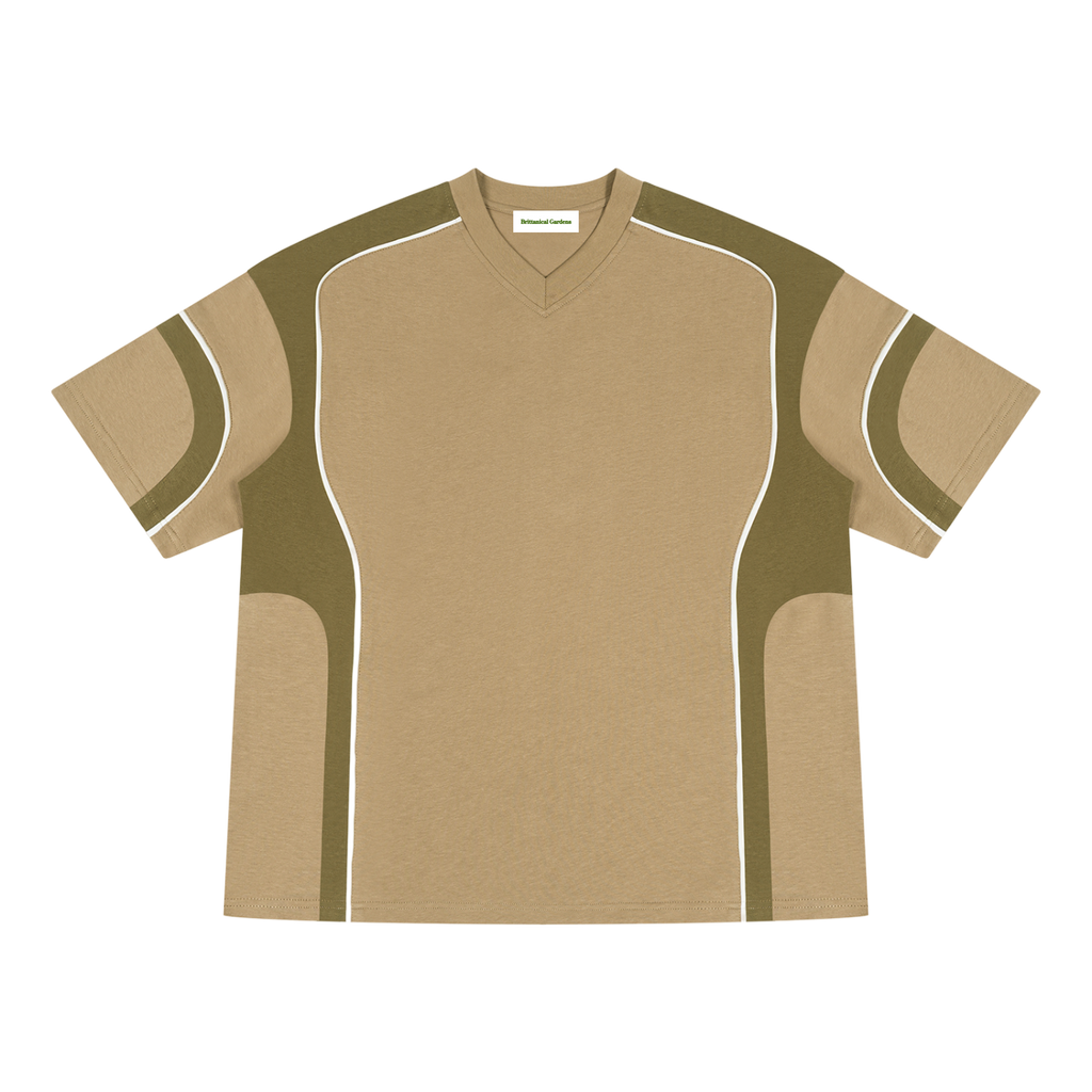 Color Block V-Neck T-Shirt Sand/Evergreen