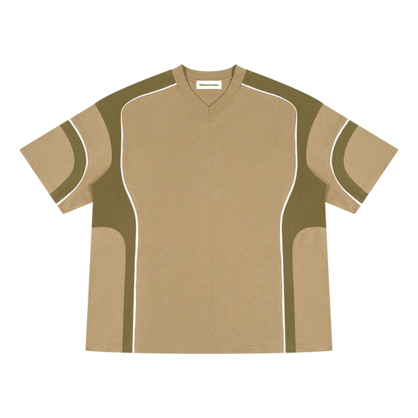 Color Block V-Neck T-Shirt Sand/Evergreen