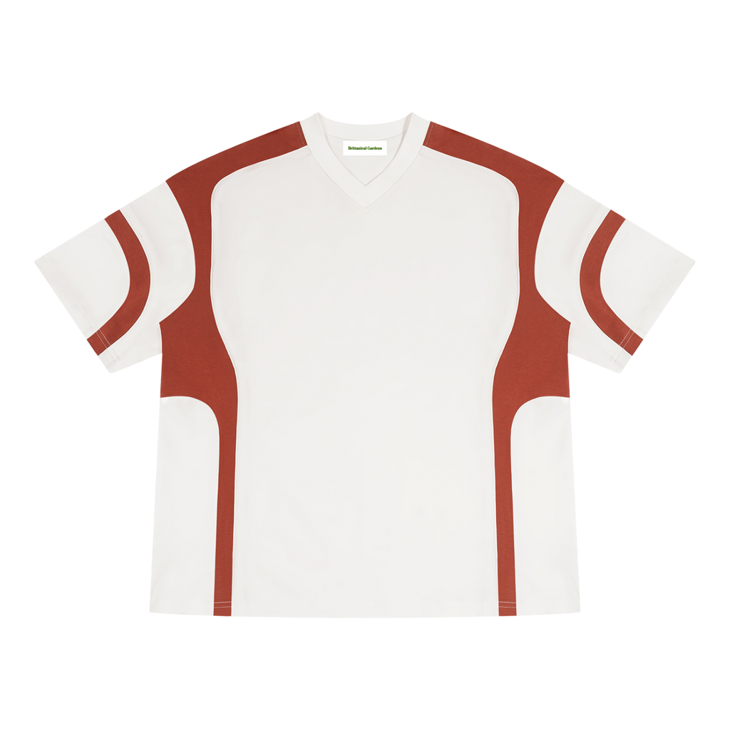 Color Block V-Neck T-Shirt White/Crimson