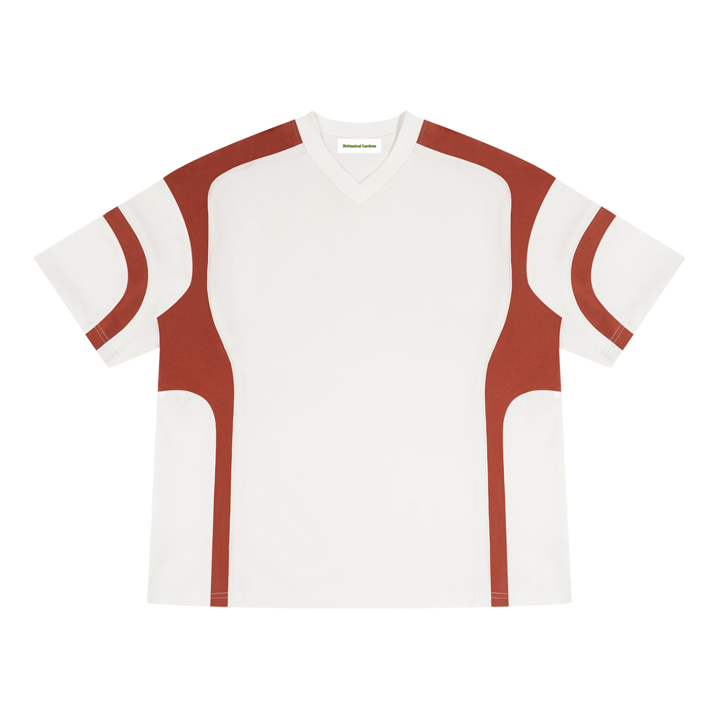 Color Block V-Neck T-Shirt White/Crimson